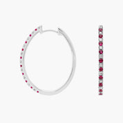 Sterling Silver Ruby and Diamond Hoop Earrings
