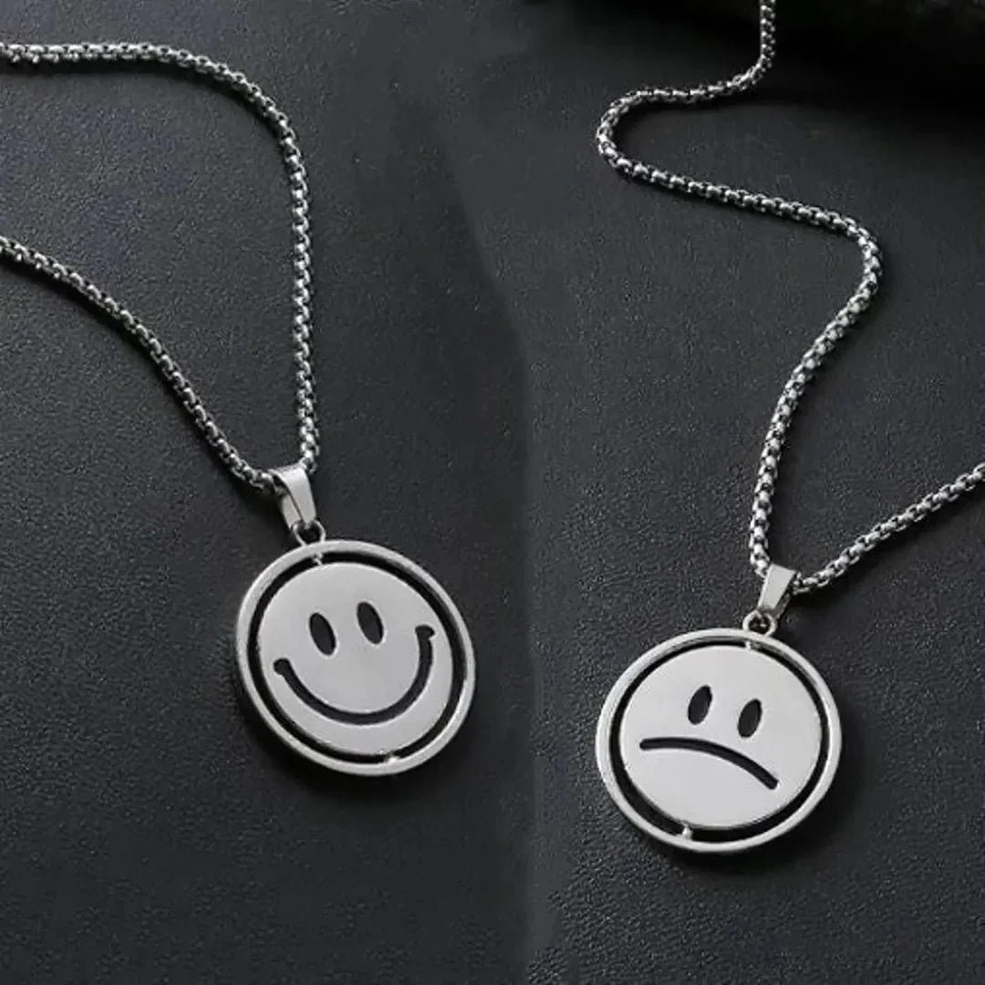 Sterling Silver Sad Face Emoji Pendant Necklace