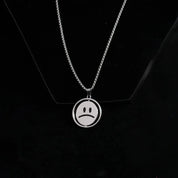 Sterling Silver Sad Face Emoji Pendant Necklace