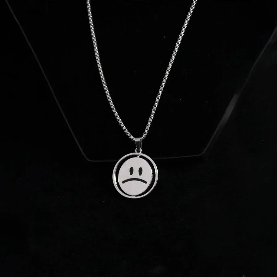 Sterling Silver Sad Face Emoji Pendant Necklace