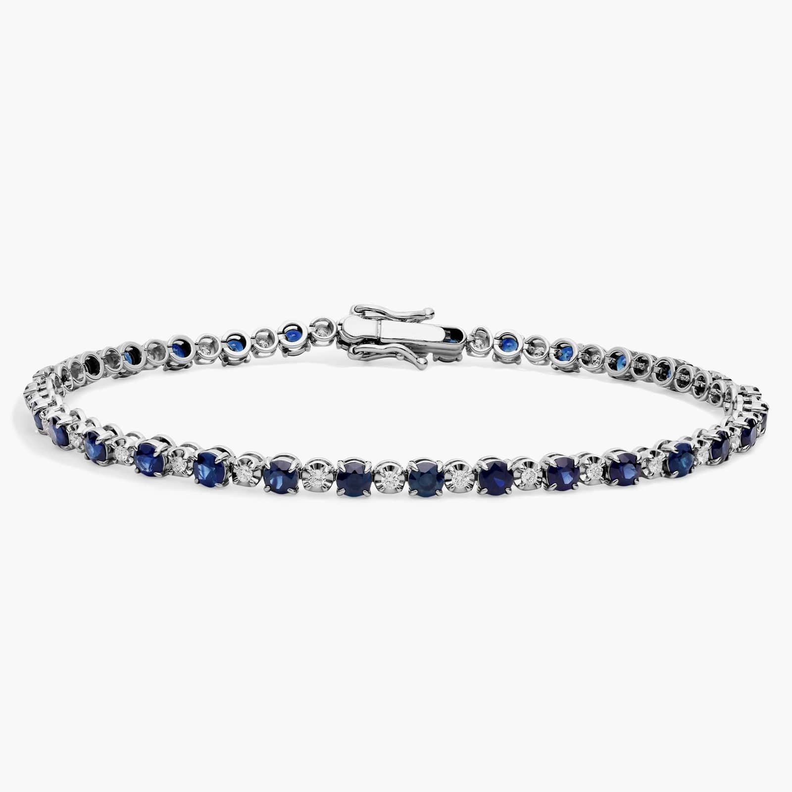 Sterling Silver Sapphire Diamond Round Tennis Bracelet