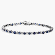 Sterling Silver Sapphire Diamond Round Tennis Bracelet