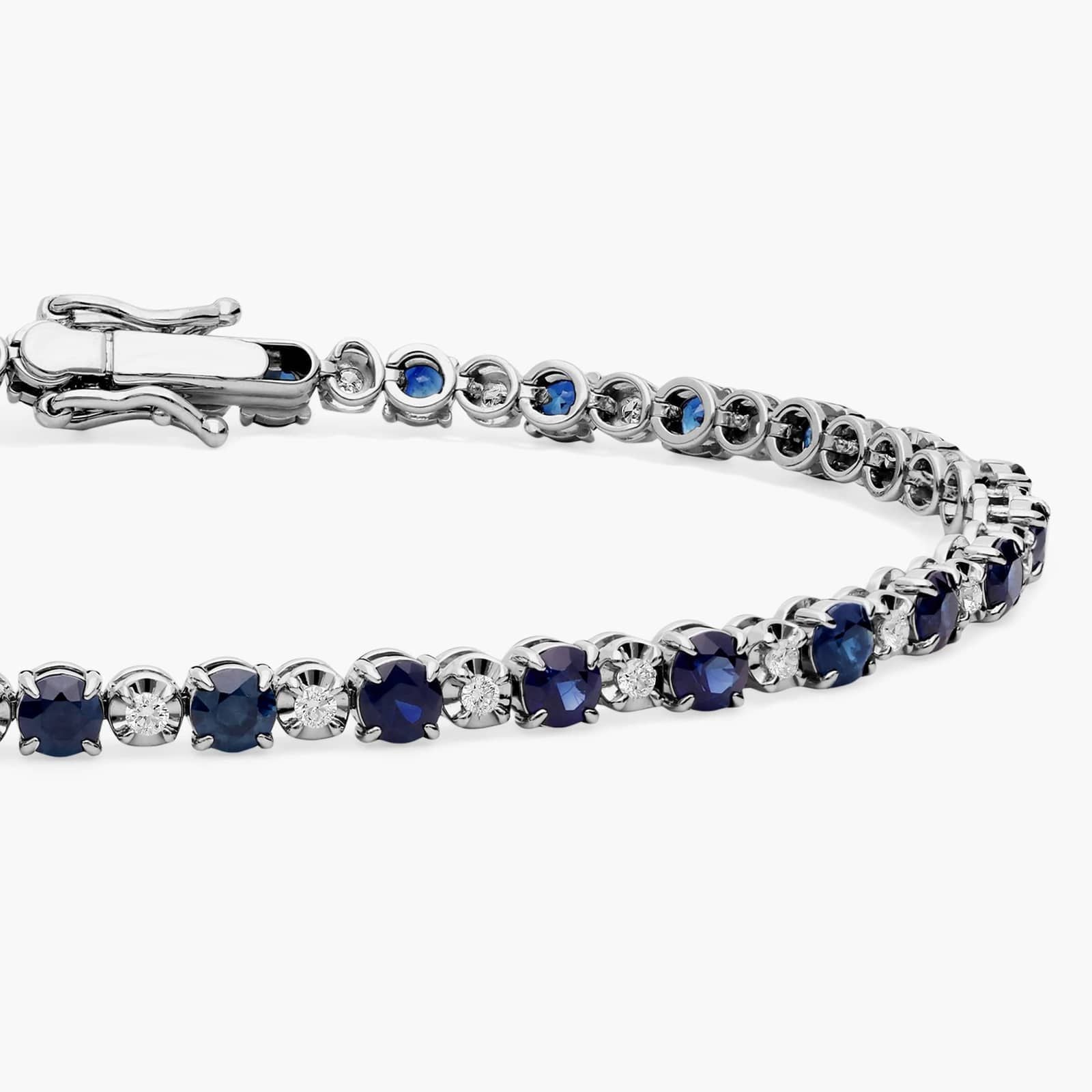 Sterling Silver Sapphire Diamond Round Tennis Bracelet