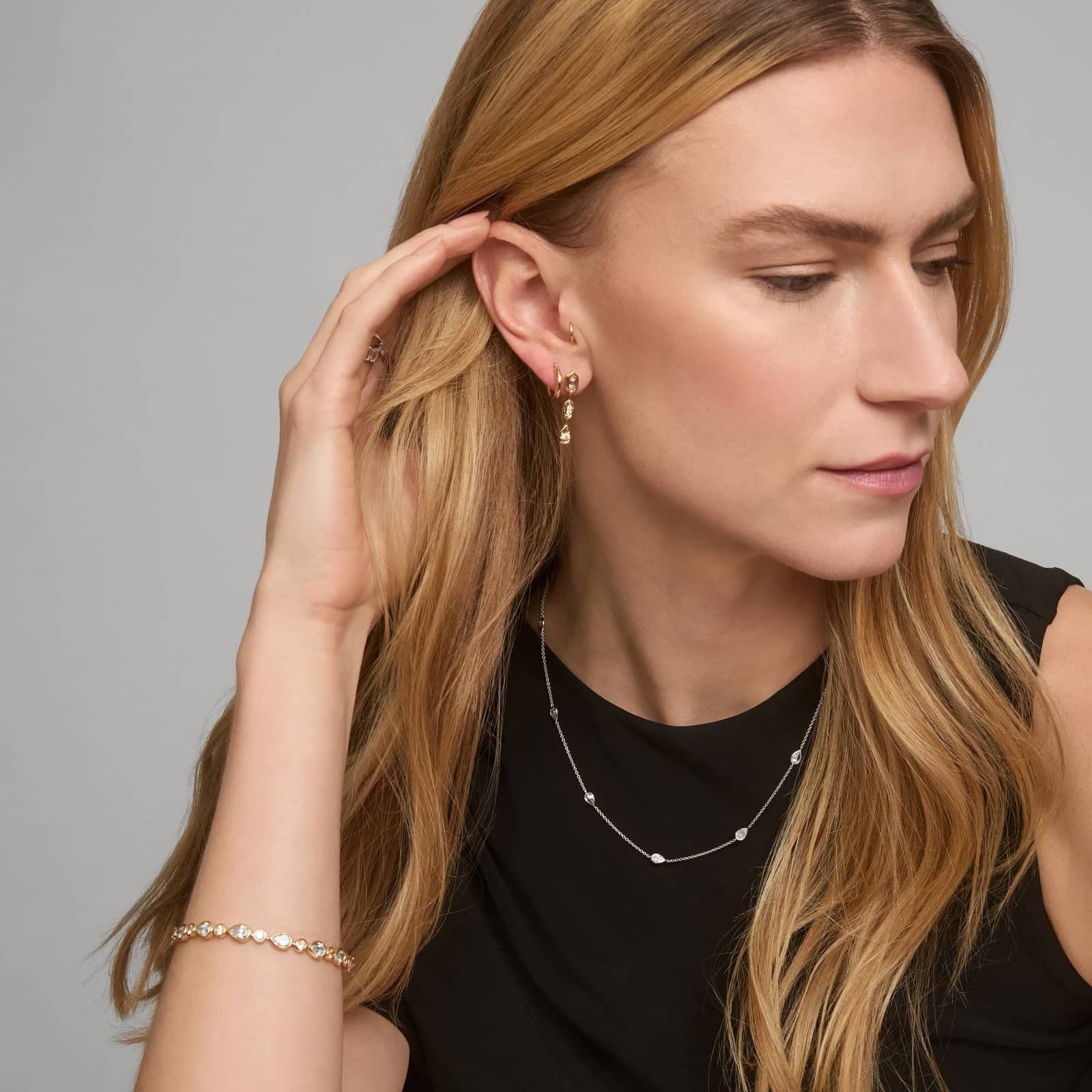 Sterling Silver Teardrop Diamond Station Necklace