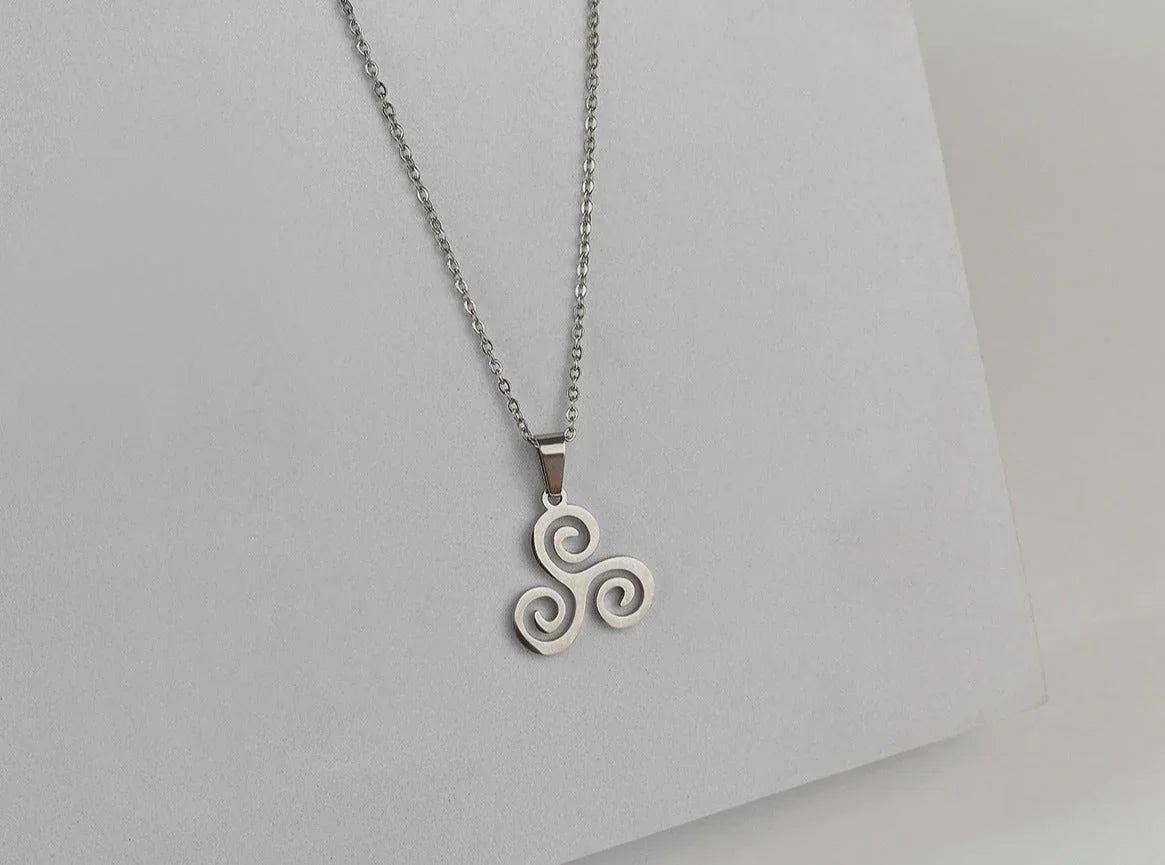 Sterling Silver Triple Spiral Triskelion Pendant Necklace