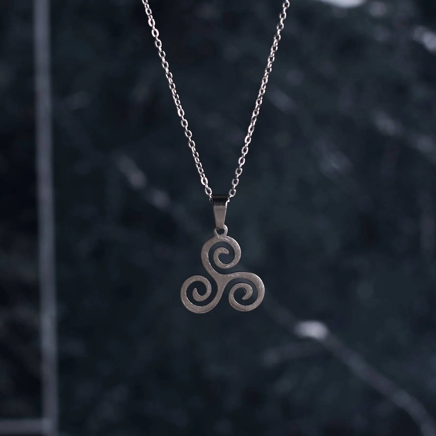 Sterling Silver Triple Spiral Triskelion Pendant Necklace