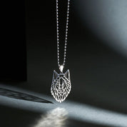 Sterling Silver Geometric Wolf Head Pendant Necklace