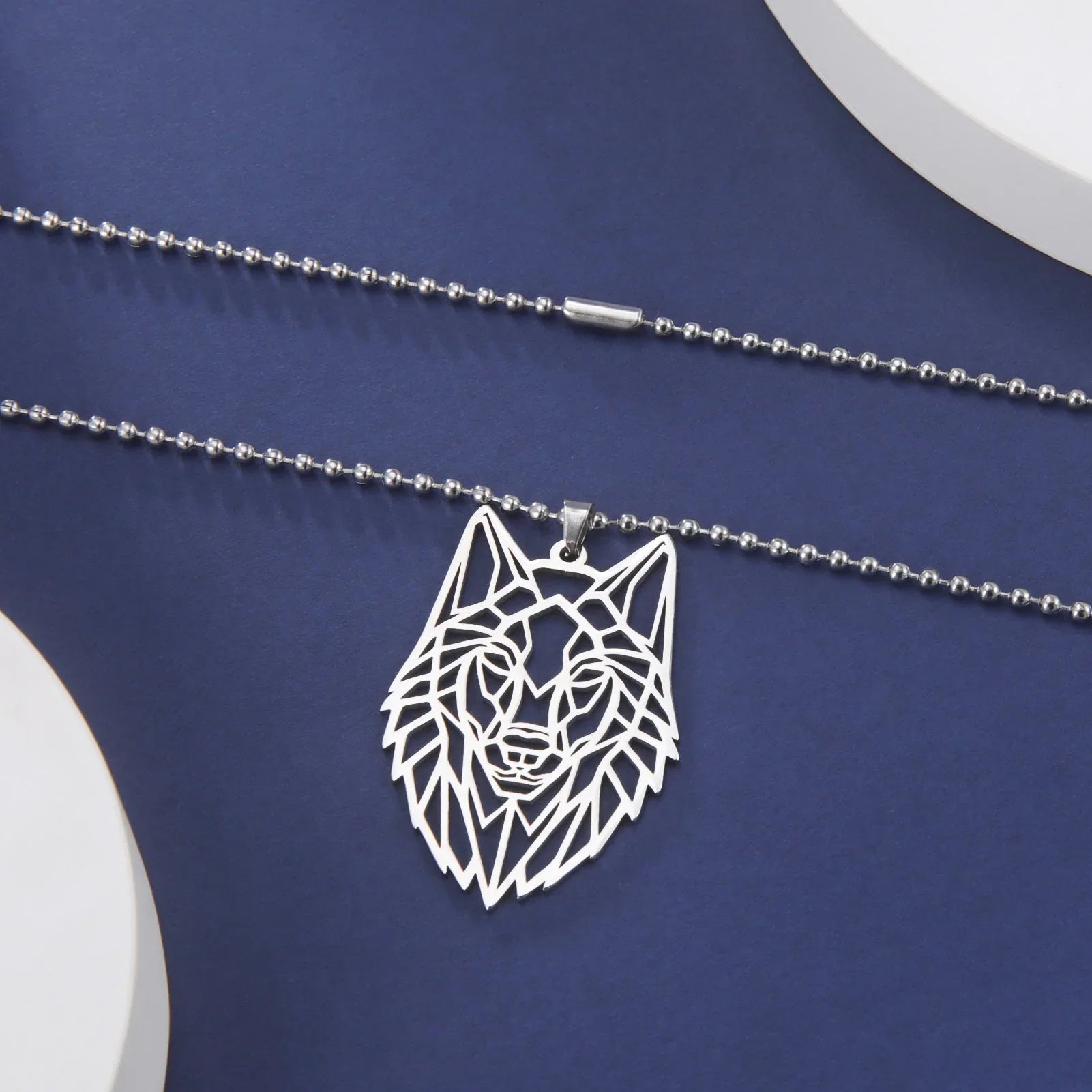 Sterling Silver Geometric Wolf Head Pendant Necklace