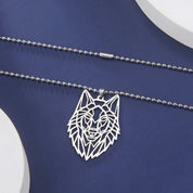 Sterling Silver Geometric Wolf Head Pendant Necklace