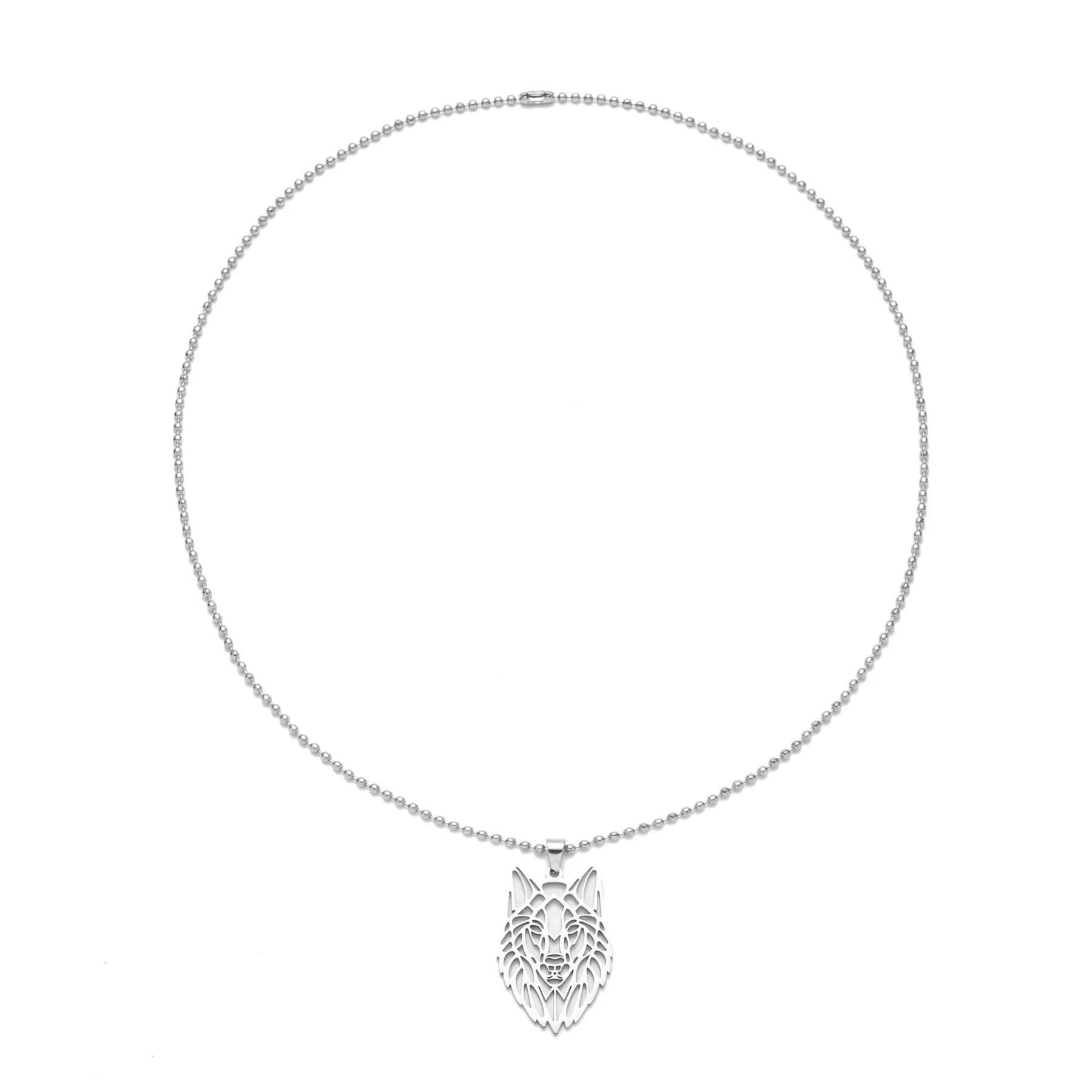 Sterling Silver Geometric Wolf Head Pendant Necklace