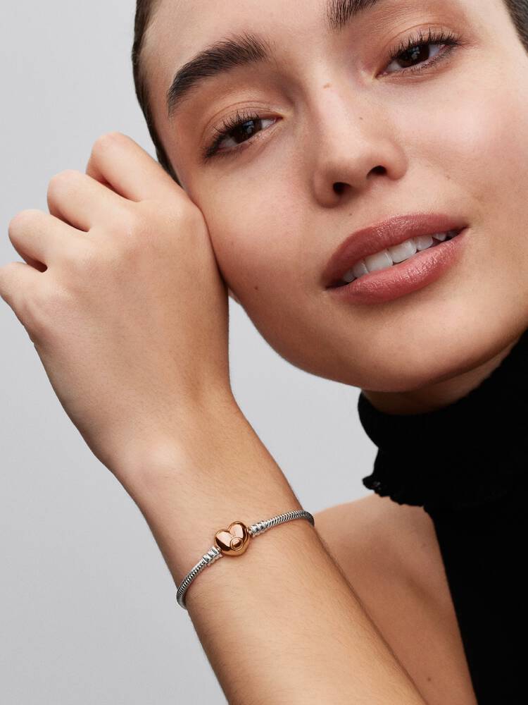 Sterling Silver Heart Clasp Snake Chain Bracelet