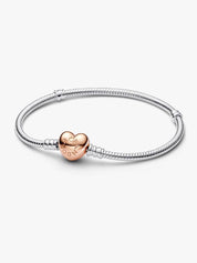 Sterling Silver Heart Clasp Snake Chain Bracelet