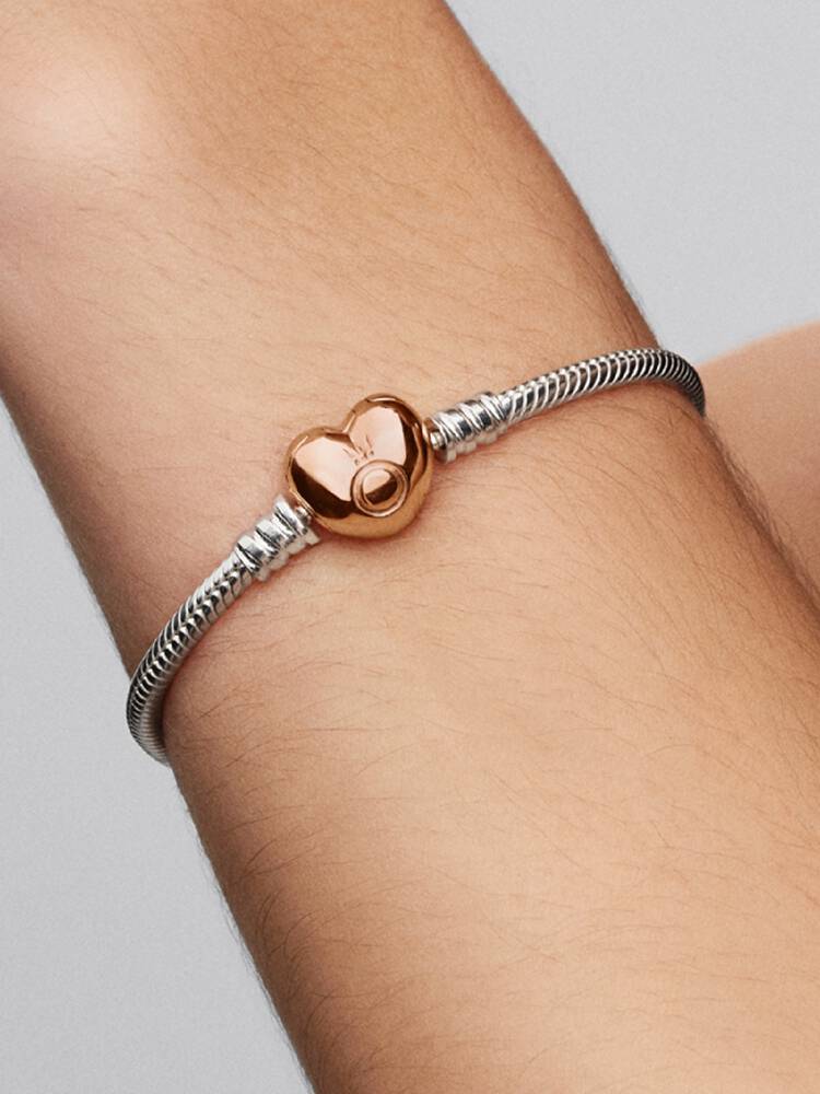 Sterling Silver Heart Clasp Snake Chain Bracelet