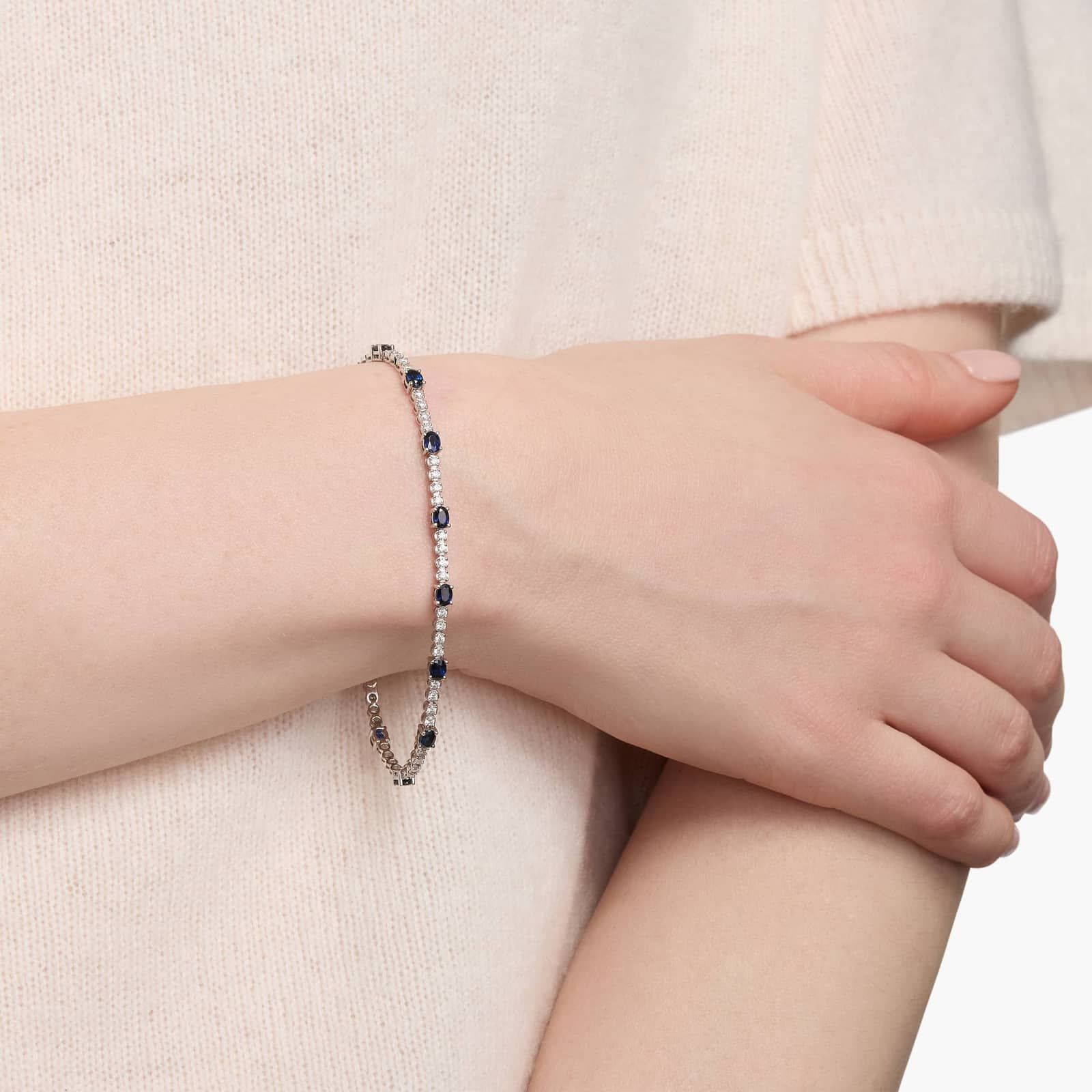 Women’s 925 Sterling Silver Blue Sapphire & CZ Tennis Bracelet  Elegant Luxury Design