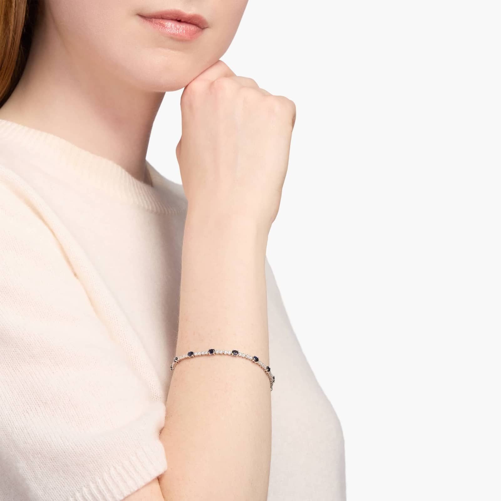 Women’s 925 Sterling Silver Blue Sapphire & CZ Tennis Bracelet  Elegant Luxury Design