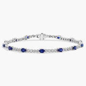 Women’s 925 Sterling Silver Blue Sapphire & CZ Tennis Bracelet  Elegant Luxury Design