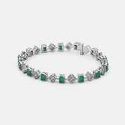 Women’s 925 Sterling Silver Emerald & Diamond Tennis Bracelet