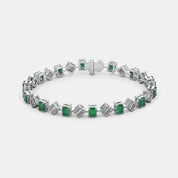 Women’s 925 Sterling Silver Emerald & Diamond Tennis Bracelet