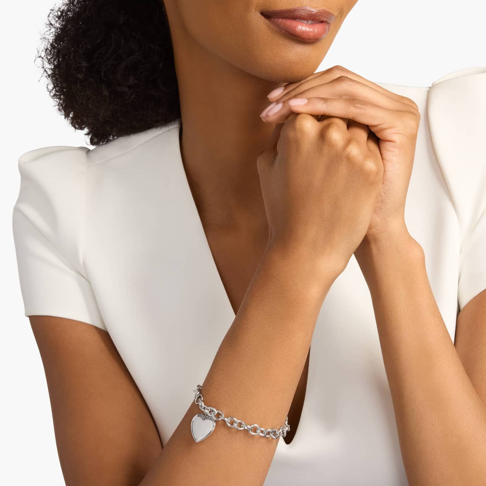 Women’s 925 Sterling Silver Heart Charm Chain Bracelet  Elegant & Romantic Design